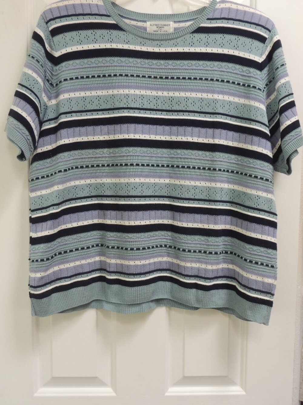 Alfred Dunner Striped Sweater Short Sleeve Textured 2X